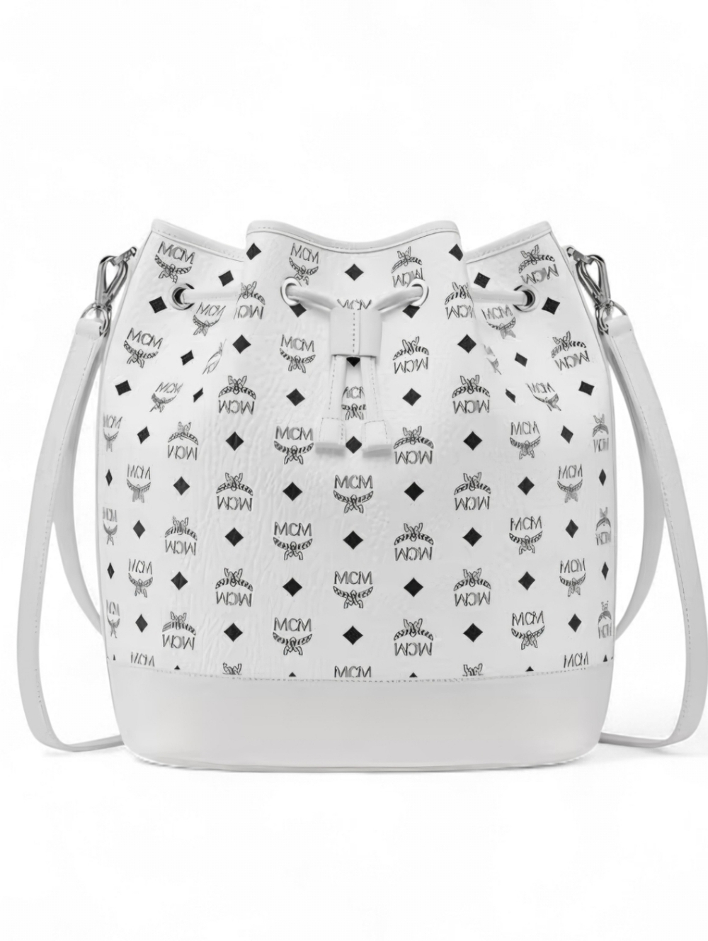 MCM White Visetos Bucket Bag